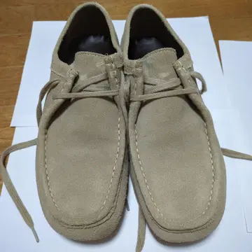GU 리얼 가죽 베이지 스웨이드 모카신 신발 26cm