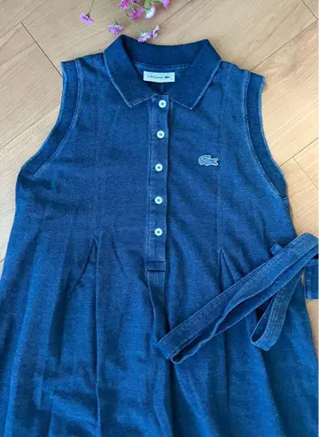 LACOSTE 인디고 슬리브리스 폴로 드레스 맥시 길이