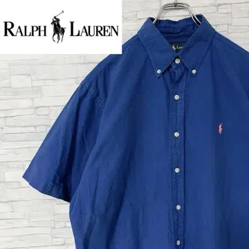 랄프 로렌 Ralph Lauren 자수 로고 반팔 BD 셔츠 블루 L