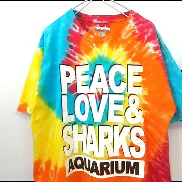 AQUARIUM 영문 프린트 타이다이 티셔츠 L 해외 구제 의류