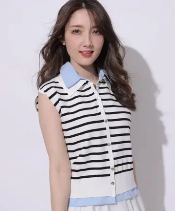 민소매 스트라이프 폴로셔츠 민소매 니트