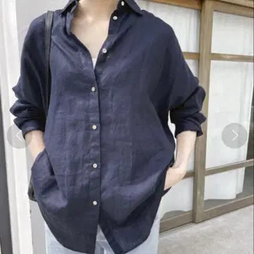 Spick & Span 네이비 린넨 긴팔 셔츠