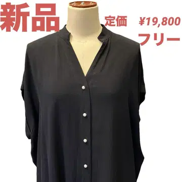새상품 블랙 펄 버튼 반팔 튜닉 린넨 혼방 루즈한 사이즈 프리