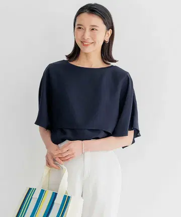23구 스트레치 조젯 리브 콤비 레이어 컷소 네이비 케이프풍