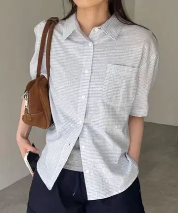 GIUNON puff sleeve check shirt