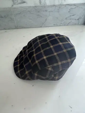 네이비 체크 헌팅 모자 울 100% L