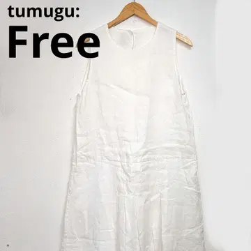 1회 착용 tumugu: 린넨 슬리브리스 롱 원피스 화이트
