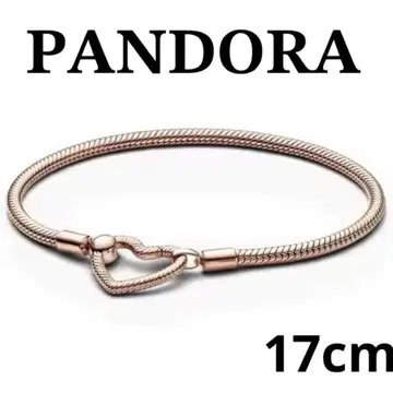 PANDORA 하트 스네이크 체인 팔찌 핑크 골드 17cm