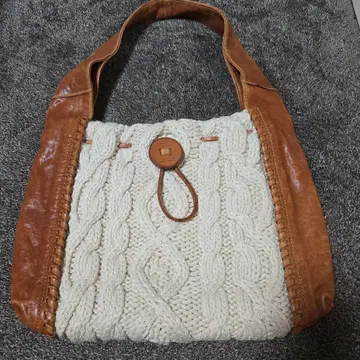genten 케이블 짜임 토트백 아이보리 브라운