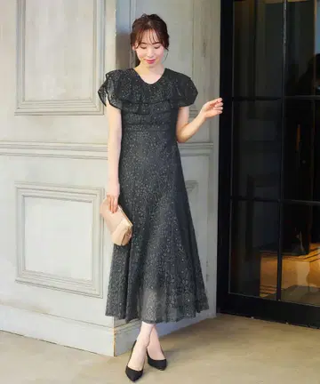 GIRL 러플 칼라 총 레이스 플레어 롱 기장 결혼식 원피스 드레스