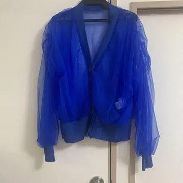 시스루 가디건 파랑 버튼