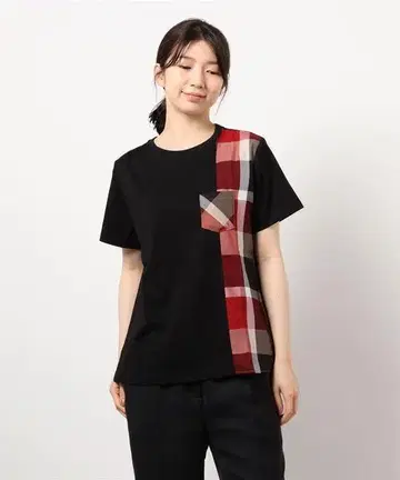 체크 무늬 포켓 반팔 티셔츠