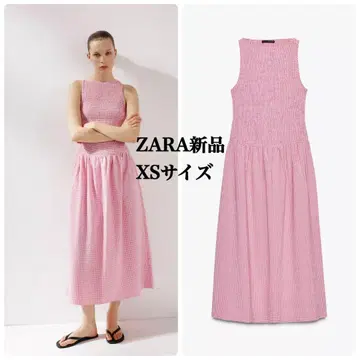 완판템 ZARA 깅엄 체크 패턴 미디 원피스 XS 택 포함 새상품 핑크