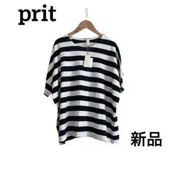 새상품 prit 린넨 블렌드 반팔 티셔츠 보더