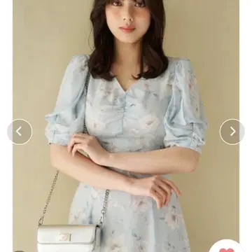 MERCURYDUO 플라워 개더 슬리브 원피스 라이트 블루