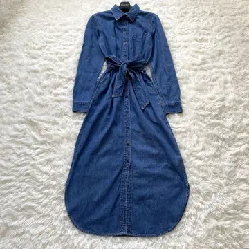 로렌 랄프 로렌 데님 셔츠 원피스 맥시 리본 벨트 긴팔