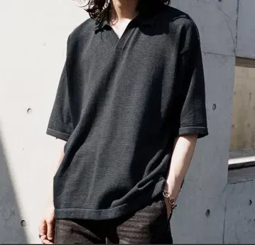 [ WYM LIDNM ] PIN BORDER KNIT POLO 차콜 S