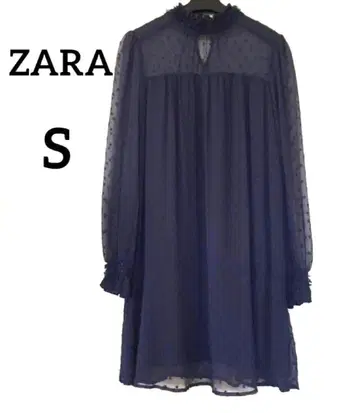 ZARA 자라 도트 무늬 쉬폰 원피스 네이비 S