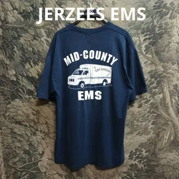 JERZEES 포켓 부착 EMS 구급차 양면 프린트 네이비 티셔츠
