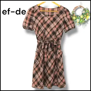 ef-de 원피스 무릎 기장 반팔 플레어 리본 체크 9 일본제
