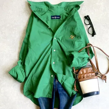 레어 랄프 로렌 RALPH LAUREN 로고 자수 코튼 셔츠 그린