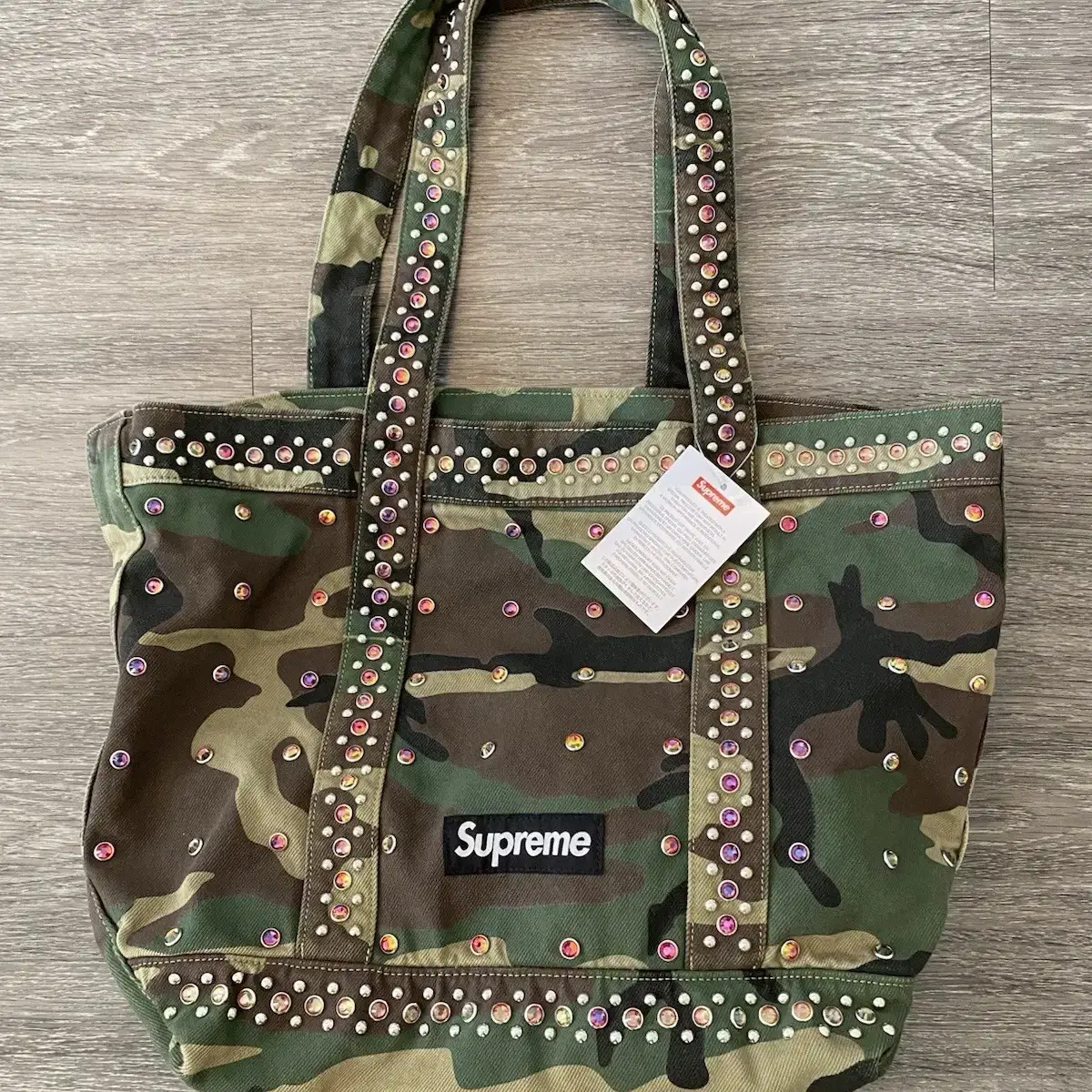 25SS Supreme x B.B. Simon Denim Tote Bag Woodland Camo New