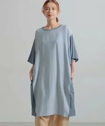 스튜디오 클립 접촉 냉감 소재 절개 하프 슬리브 원피스 파랑 블루 새상품
