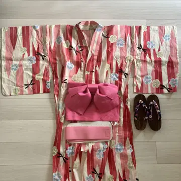 유카타 세트, 패랭이꽃과 잠자리 그림, 세트, 일본 나막신 포함