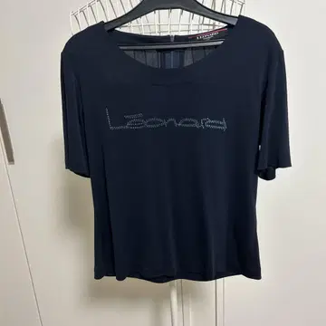 LEONARD 네이비 반팔 셔츠 스톤 로고