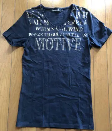CavariA MOTIVE V넥 티셔츠 블랙 사이즈 46