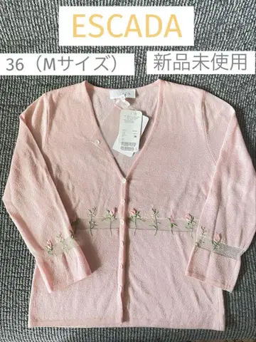 미사용 새상품 [ESCADA 에스카다] 꽃 자수 핑크 니트 가디건