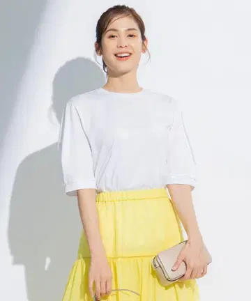 [새상품] 쿠미쿄쿠 워셔블 코튼 저지 턱 슬리브 티셔츠 화이트 M