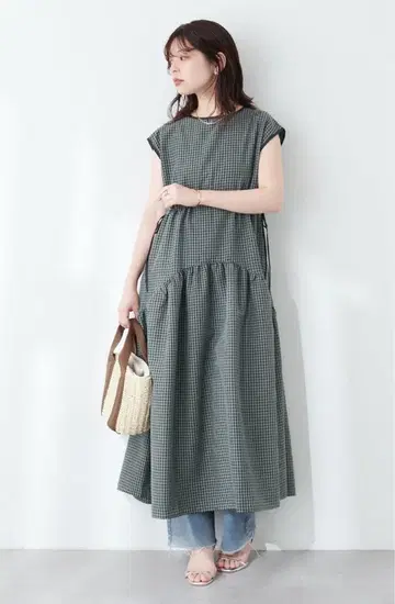 드로스트 디자인 체크 무늬 원피스 natural couture
