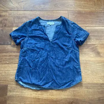 Madewell 다크 데님 V넥 반팔 셔츠 S