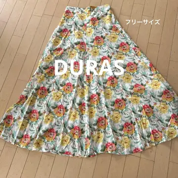 DURAS 프리 사이즈 플라워 프린트 롱 플레어 스커트