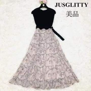 JUSGLITTY 도킹 원피스 자수 이소재 2 롱 벨트