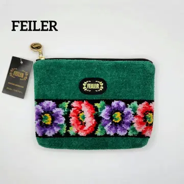 [미사용] FEILER 페일러 셰닐 꽃무늬 파우치 그린
