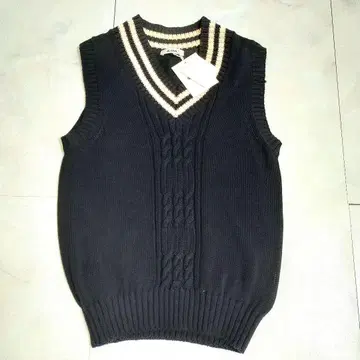 택 포함 슬론 SLOANE 칠덴 코튼 니트 베스트 네이비