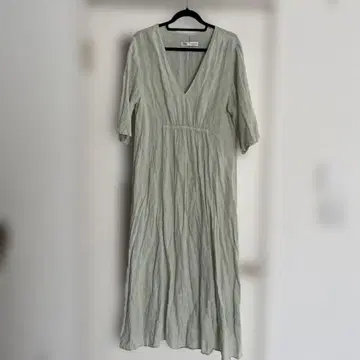 ZARA 라이트 그린 린넨 V넥 롱 원피스 M