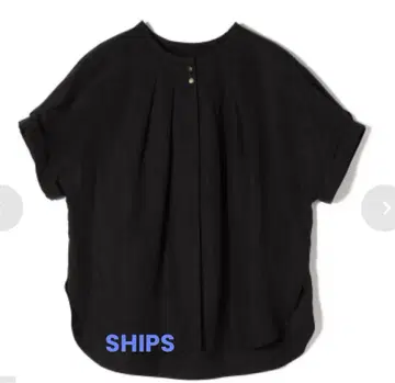 SHIPS 린넨 혼방 프론트 턱 돌먼 블라우스 반팔