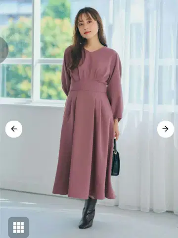 cohina 코히나 턱 퍼프 슬리브 플레어 원피스 퍼플 short