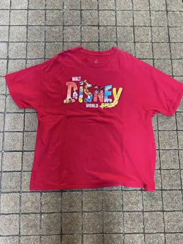 Disney x Hanes 2XL 숏 기장 City boy 레드 티셔츠
