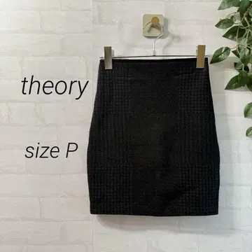 [ theory ] 울 혼방 체크 타이트 스커트 허리밴딩 블랙 P 사이즈