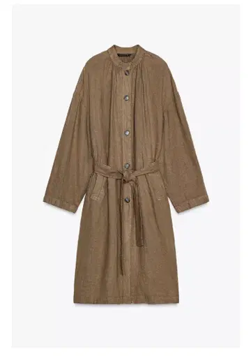 ZARA 린넨 100% 브라운 롱 셔츠 자켓