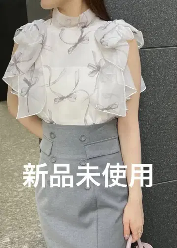 [ 새 상품 ] SNIDEL 리본 슬리브 오간자 시스루 블라우스