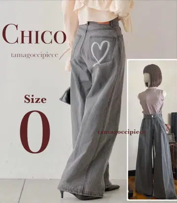 Chico 하트 프린트 박스 와이드 데님 그레이 사이즈 0