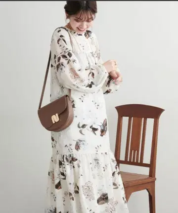 natural couture 꽃무늬 자카드 드로스트 슬리브 원피스