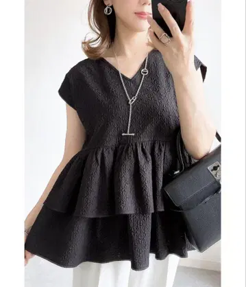노스탤지어 자카드 티어드 프릴 튜닉 블랙 M 택 포함