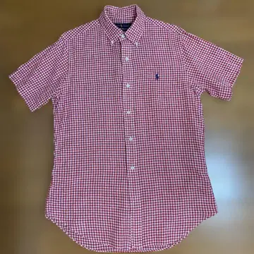 Ralph Lauren 빨간색 체크 린넨 버튼 다운 셔츠 S 사이즈