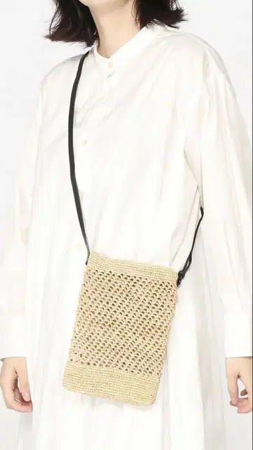 페르케 perche / 마다가스카르 라피아 x 히메지 가죽 미니 숄더